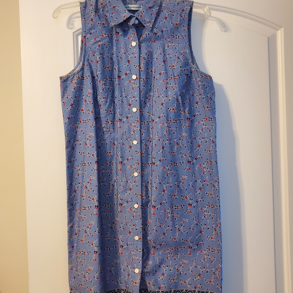 Marsh landings blue floral sleeveless shirt dress, size 8 petite.